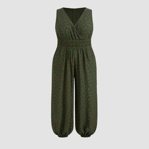 Cider curve 3X/22 green ditsy floral print jumpsuit